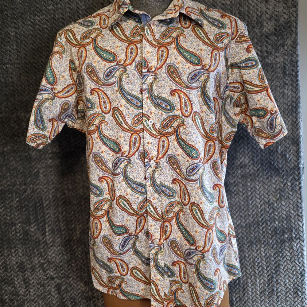 Men's Cremieux Short Sleeve Shirt L Large Multicolor Paisley Print NICE-N104